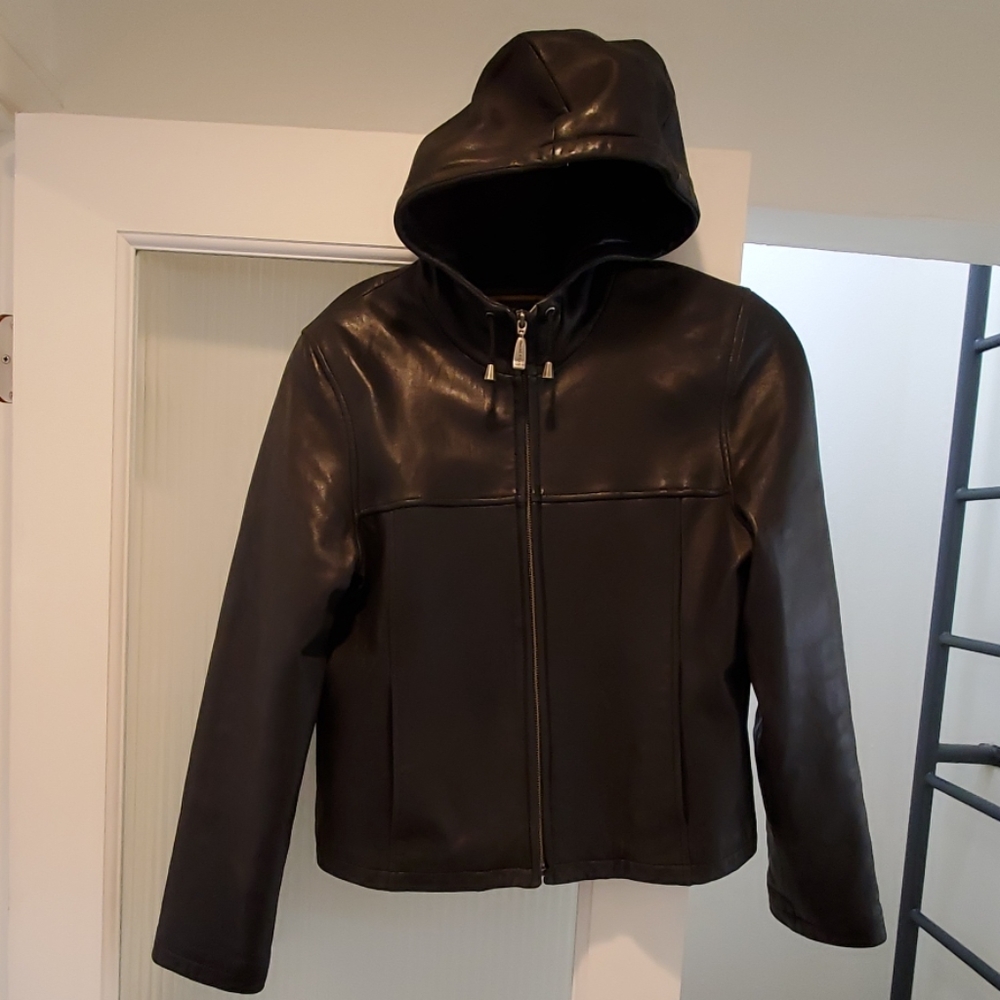 100% leather hooded jacket